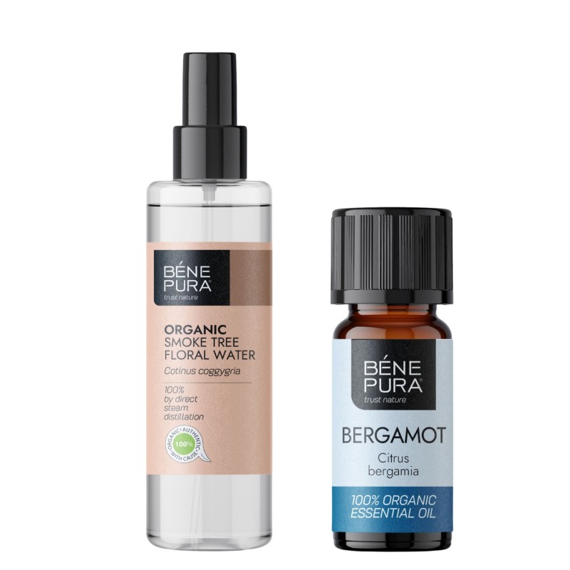 Sanfte Pflege bei Akne und Pickeln mit Perückenstrauch Blütenwasser und Ätherisches Bergamotte Öl - GMC