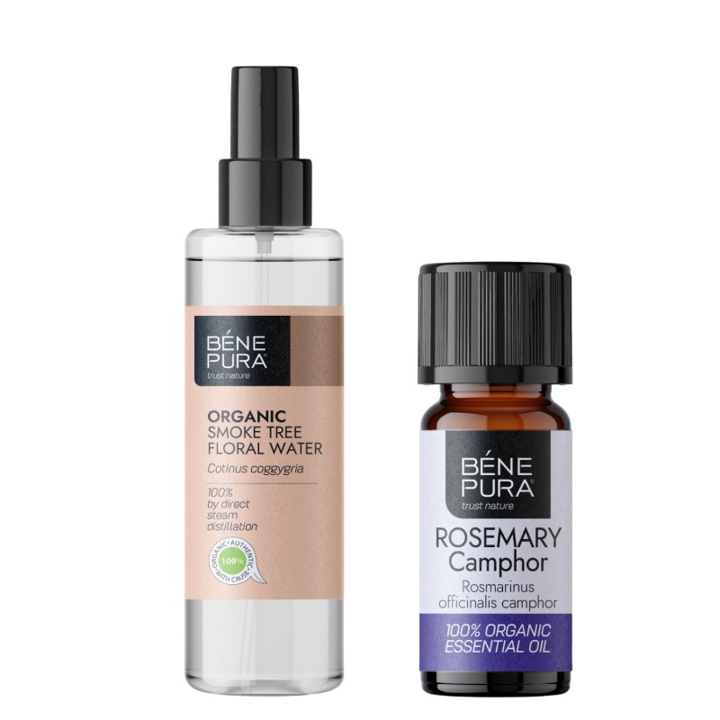 Linderung von Akne und Pickeln mit Perückenstrauch Blütenwasser und Ätherisches Rosmarin Campher Öl - GMC