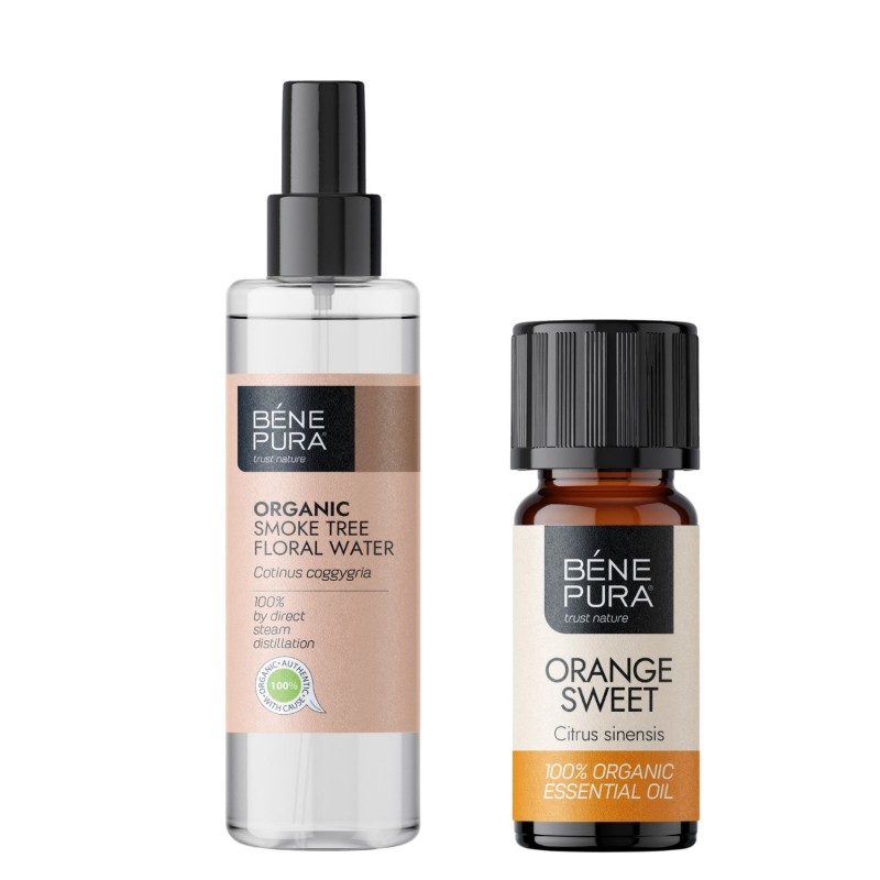 Natürliche Pflege bei Akne und Pickeln mit Perückenstrauch Blütenwasser und Ätherisches Orangenöl Süß - GMC