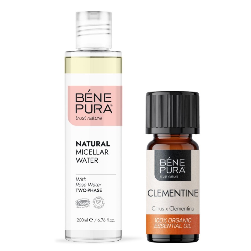 Natürliches Zweiphasige Mizellenwasser und Bio Ätherisches Clementine Öl