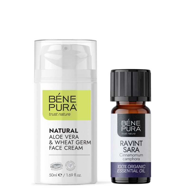 Natürliche Pflege bei problematischer und gereizter Haut mit Gesichtscreme mit Aloe Vera und Weizenkeime und Ätherisches Ravintsara Öl - GMC