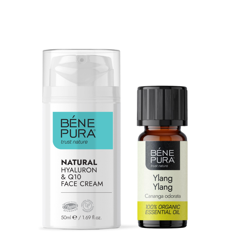 Natürliche Gesichtscreme mit Hyaluron und Coenzym Q10 und Bio Ätherisches Ylang-Ylang Öl - Ätherische Öle