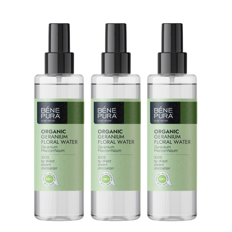 3x Bio Geranien Blütenwasser - 250ml - Benepura.de 3x Bio Geranien Blütenwasser - 250ml