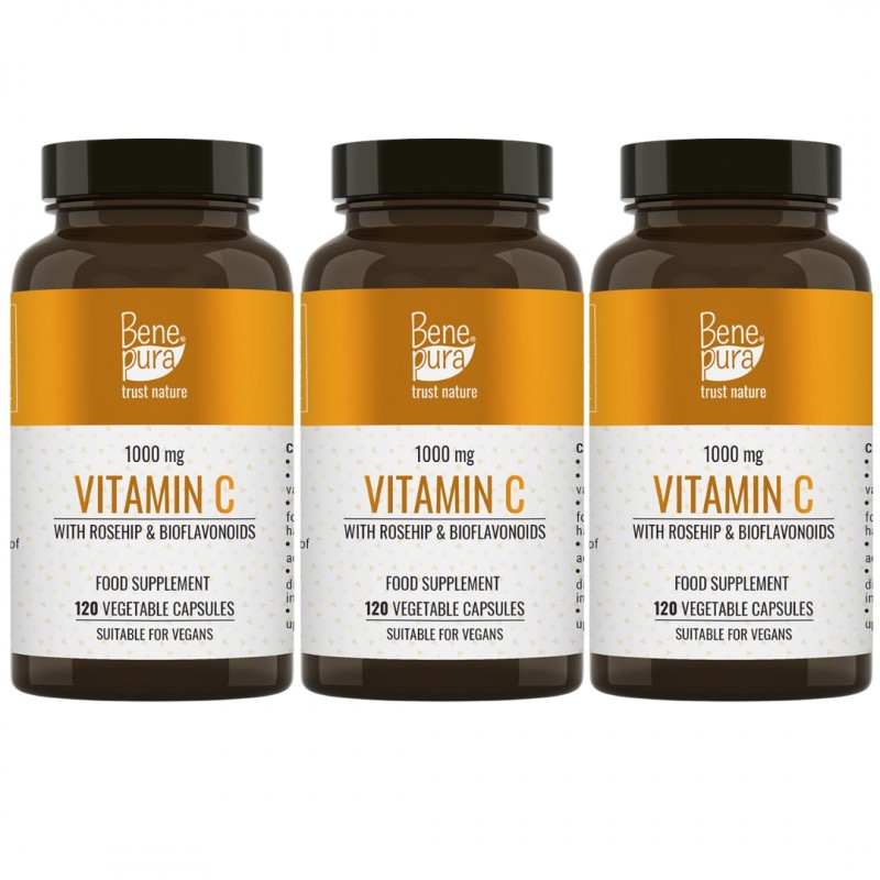 Vitamin C 500mg mit Hagebutte und Bioflavonoiden - 3x120 Kapseln