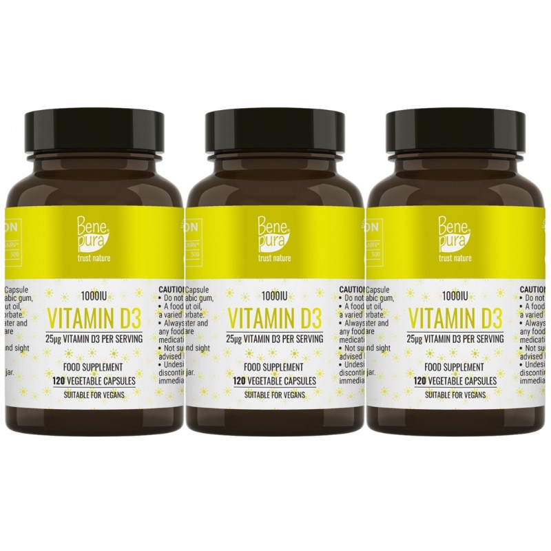 Vitamin D3 1000 IE - 3x120 Kapseln - Nahrungsergänzungsmittel